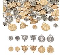 Elecrelive 60Pcs Saint Benedict Medal Beads Cross Protection Saint Pendants Religious Jesus Rosary Making Supplies for DIY Rosary Necklace Bracelet Earring