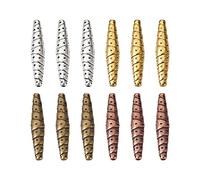 Elecrelive 80Pcs Tibetan Style Long Beads Column Metal Alloy Tube Loose Beads 4 Colors for European Bracelets Necklaces Jewelry Making