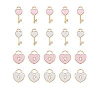 Elecrelive 80Pcs Tiny Enamel Heart Charms Pink White Heart Lock and Key Pendants Valentine Charms for Bracelets Earring Necklace Keychain Making