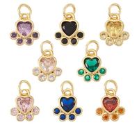 Elecrelive 8Pcs Small Gold Charms Cubic Zirconia Paw Print Pendants 8 Colors Animal Footprints Crystal Charms for Jewelry Making DIY Keychains Necklaces Bracelets