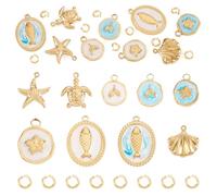 Elecrelive 9Pcs 18K Gold Plated Ocean Sea Summer Charms Turtle Fish Seashell Sea Animal Pedants Beach Enamel Charms 9 Styles for Necklace Bracelets Keychain Jewelry Accessories