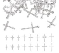 Elecrelive Gold Cross Charms Platinum Rhinestone Pendants Religious Charms Crucifix Pendants for Easter Jewelry Nail Decor Necklace Bracelet, Metal, No Gemstone