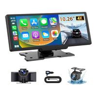 ELECROW 10.26" Wireless CarPlay Screen with 4K Dash Cam | Wireless Apple CarPlay Android Auto 4K front dash cam HD rear view camera mirror link voice control FM GPS navigation mount