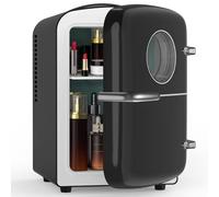 Electactic Mini Fridge for Bedroom, 4L/6 Cans Small Cosmetic Fridge for Skincare, Makeup & Drink, With Observation Window, Portable Desk Fridge Cooler and Warmer for Kids, Car, Office, Dorm, Black