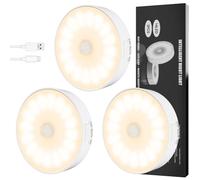 Electight 14 LEDs Motion Sensor Lights Indoor, 3 Pack Night Light Cupboard Lights 3 Modes, USB Rechargeable Battery, Stair Lights, for Wardrobe,Cabinet,Closet,Hallway-Yellow
