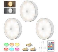 Electight 16 LEDs RGB Motion Sensor Lights with Remote, 3 PCS Cordless Night Light, 13 Colour 3 Modes, Magnetic Adhesive, 1000mAh Rechargeable Battery, for Indoor, Wardrobe,Cabinet,Stair,Hallway