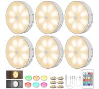 Electight 16 LEDs RGB Motion Sensor Lights with Remote, 6 PCS Cordless Night Light, 13 Colour 3 Modes, Magnetic Adhesive, 1000mAh Rechargeable Battery, for Indoor, Wardrobe,Cabinet,Stair,Hallway
