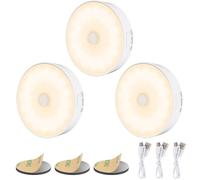 Electight 2025 Newest 14 LEDs Motion Sensor Lights Indoor, 3 Pack Night Light Cupboard Lights 3 Modes, USB Rechargeable Battery, Stair Lights, for Wardrobe,Cabinet,Closet,Hallway-Yellow