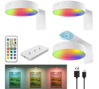 Electight 3 Pack Picture Lights with Sensor, Battery Operated Wireless Painting Display Lights with Remote, 13 Colors RGB Picture Frame Light 3 Modes Rechargeable for Wall