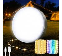 Electight Camping String Lights [Multicolor+Warm Lighting], Quick Storage 39.4FT Waterproof Tent Lights, 8 Modes Rechargeable Hanging Portable LED Lamp for Outdoor Patio Awning Garden Party Essentials