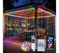 Electight RGB Smart IC Rechargeable Curtain Lights 3x3m, 1800mAh Battery, 99+ Modes, App/Remote Control, Music Sync, IP44 Waterproof for Christmas/Wedding/Party Wall Decor