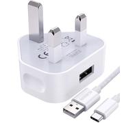 Electoys 1A Single USB Plug UK with 1m Type C Braided Cable - 5V 1A USB Plug - Main Wall Charging Adapter -Fast Charger Plugs Head - Compatible with iPhone 13 12 11 Pro Max Samsung Redmi - White
