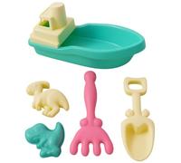 Electoys 5 Pcs Kids Beach Spade Set | Sand Play Toys Boat Spade Rake Dino Moulds | Durable Plastic Summer Vacation Toy for Toddlers and Children | Lightweight Travel Friendly