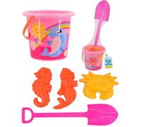 Electoys 5 Pcs Kids Pink Beach Bucket Spade Set | Bucket Sand Play Toys Spade Moulds Set | Durable Plastic Summer Vacation Garden Toy for Children | Lightweight Travel Friendly | Birthday Gift