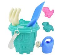 Electoys 7 Pcs Kids Beach Bucket Set | Sand Play Toys Spade Rake Dino Moulds | Durable Plastic Summer Vacation Toy for Toddlers and Children | Lightweight Travel Friendly