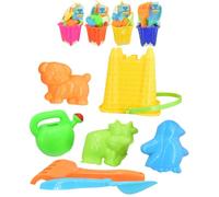 Electoys 7 Pcs Kids Beach Square Castle Bucket Spade Set | Sand Play Toys 15cm Bucket Spade Rake Moulds | Durable Plastic Summer Vacation Toy for Children | Travel Friendly | Assorted Colours