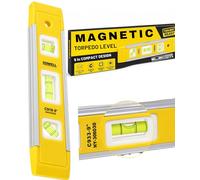 Electoys 9 Inch Magnetic Torpedo Spirit Level - 230mm Portable Leveling Tool with 3 High Visibility Vials (45°, 90°, 180°) & Hands-Free Magnetic Strip - Ideal for DIY, Shelving & Picture Hanging