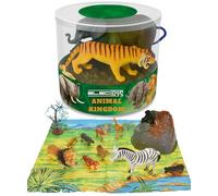 Electoys Animal Figurine Playset with Themed Base Mat Wild Animal Toys Miniature Savannah Jungle Figures Lioness Elephant Toddler Toys Toy Fine Motor Skills Toys Educational Toys
