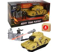 Electoys Army Tank Playset for Kids with Plastic Tank Soldier Figure & Battlefield Accessory Military Camouflage Toy Set Imaginative Role Play for Children - 4 Pack