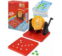 Electoys Bingo Game Set Family Board Games Home Bingo with 90 Number Bingo Cage 48 Cards Classic Family Entertainment for Kids for Parties Gatherings Indoor Activities Birthday Fun Red