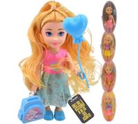 Electoys Childrens Collectible Doll with Accessories Toy Set Small Blonde Doll Blue Eyes Pink Rainbow Heart Top Blue Skirt Shoes Egg-Shaped Case Imaginative Play