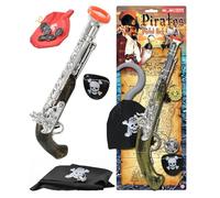 Electoys Childrens Pirate Costume Accessory Set for Role Play with Toy Pistol Pirate Hat Skull Eye Patch Hook Hand and Coin Pouch - Fancy Dress for Kids Birthday Parties and Imaginative Play