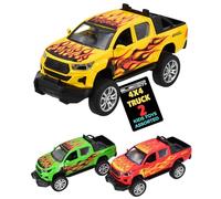 Electoys Die Cast Metal 4x4 Off Road Pickup Truck Toy Vehicle for Kids Pull Back Power Bright Colours Opening Doors Imaginative Play Small Handheld Model Sturdy Build Children 2 Pack
