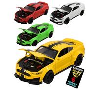 Electoys Die-Cast Muscle Car Model Yellow Black Stripes Pull Back Power Bonnet Opens on Impact Kids Collectible Toy Car Small Scale Metal Vehicle for Children 6 Pack