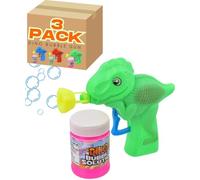 Electoys Dinosaur Kids Bubbles Gun With Solution | Dino Bubble Machine for Kids Party Bags Filler | Bubbles Mix Liquid Tube | Bubble Blower Toy | Garden Summer Party Fun | Assorted Colours | 3 Pack