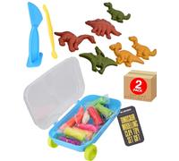 Electoys Dinosaur Modelling Dough Kit for Kids Creative Play Set with Dinosaur Moulds Bright Colours Modelling Tools Compact Storage Wheel Box Fun Educational Toy for Boys and Girls 2 Pack