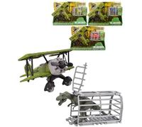 Electoys Dinosaur Play Set Rescue Plane & Cage for Imaginative Jurassic Theme Kids Toy Set with Dinosaur Figurine Biplane Cage Volcanic Lost World Adventure Role Play Durable Plastic Construction