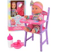 Electoys Doll Toy Set with Highchair for Children Role Play Feeding Accessories Colourful Outfit and Nurturing Imaginative Play Developmental Care Gift 2 Pack