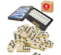 Electoys Double Six Dominoes Traditional Tabletop Family Game Classic Board Game Set for Kids and Adults Indoor Leisure 28 Piece Complete Boxed Set for Social Fun Rules Included - 4 Pack