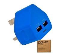Electoys Dual USB Plug Fast Charger - 2A Double Charging Plug Adapter - UK 3 Pin USB Charger - Blue - Compatible With iPhone 14, 13, 12, 11, Samsung, Android & More