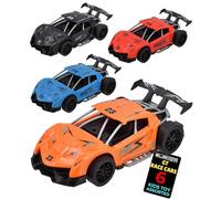 Electoys Friction Powered Racing Car Toy Small Handheld Push and Go Vehicle for Children Bright Colours Assorted Collectible Plastic Wheels Race Track Fun 6 Pack