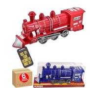Electoys Friction Powered Toy Steam Locomotive Train Red and Blue Classic Engine for Children Old Fashioned Plastic Model Vehicle Medium Size Kids Playset Collectible Train Set - 6 Pack
