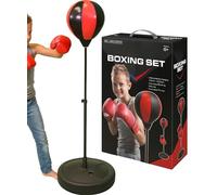 Electoys Kids Boxing Set Adjustable Height Punch Bag with Stand Boxing Gloves and Pump for Children Home Fitness Training Durable Recreation Equipment Red Black