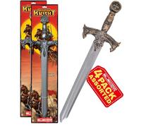 Electoys Knight's Sword Battlefield Knight Toy Sword Kids Role Play Accessory Medieval Costume Imaginative Play School Event Fancy Dress Plastic Safe Blade Bronze Handle 4 Pack