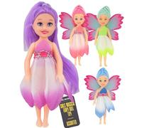 Electoys Magical Fairy Doll for Children Small Toy Fairy Doll with Gradient Petal Dress Assorted Colours Imaginative Play for Ages 3 and Up Colourful Plastic Figurine with Synthetic Hair