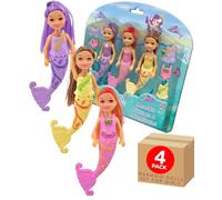 Electoys Mermaid Dolls with Accessories for Kids Small Dolls Vibrant Colours Multicoloured Hair Detailed Mermaid Tails Imaginative Play Role-Play Toy Set for Girls Boys Gift Idea 4 Pack