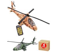 Electoys Military Apache Helicopter Toy Model for Kids with Pull Back Action Light and Sound Effects Camouflage Colours Die-Cast Plastic Miniature Army Aircraft for Boys and Girls - 4 Pack