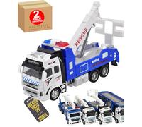 Electoys Miniature Rescue Tow Truck Toy Vehicle for Kids Small Handheld City Rescue Truck Playset with Realistic Details White Blue Red Plastic Metal Boys Girls Role Play Collectible 2 Pack