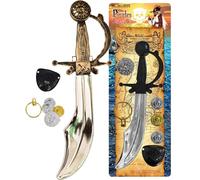 Electoys Pirate Cutlass Set for Kids with Eye Patch and Treasure Coins Pirate Costume Accessory for Childrens Fancy Dress Parties Imaginative Pirate Role Play Toy Safe Plastic Medium Size