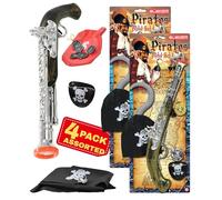 Electoys Pirate Play Set for Children Pirate Costume Accessory Kit with Toy Pistol Eye Patch Hook Headscarf Play Coins Pirate Party Dress Up for Kids Halloween Fancy Dress Role Play 4 Pack