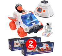 Electoys Space Exploration Landing Mission Playset for Kids with Space Rover Astronaut Figure Scooter Backpack Capsule Imaginative Play Indoor Outdoor Vehicle Toys 2 Pack