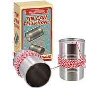 Electoys Tin Can Telephone Toy Retro Communication Game Classic Kids Science Experiment Metallic Silver Cans with Red White String Family Fun Talking Device Educational Novelty for Children - 2 Pack