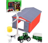 Electoys Toy Farm Playset for Children Small Scale Model Farmyard Set with Barn Wind Turbine Tractor Trailer Cow Lamb Hay Bale Colourful Imaginative Indoor Play Gift