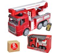 Electoys Toy Fire Engine 1:14 Scale Red Kids Plastic Vehicle with Light Sound Friction Power Large Fire Truck for Children Imaginative Play Fire Protection Emergency Toy Vehicle Die Cast - 6 Pack