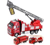 Electoys Toy Fire Engine Truck for Kids with Extendable Ladder Miniature Red Rescue Vehicle Durable Plastic Metal Small Scale Model for Imaginative Firefighter Play Display Box Collectible
