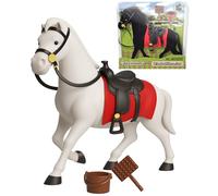 Electoys Toy Horse Play Set with Flocked Soft-Finish Horses Medium Figurines Black Brown White Riding Accessories Saddle Bridle Stirrups Grooming Brush Equestrian Play for Children Imaginative Role